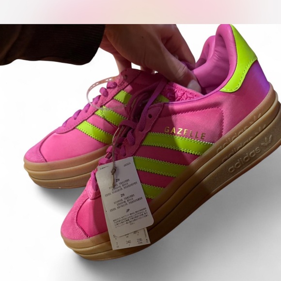 adidas Gazelle Bold satin Pink and Lime platform Sneakers sz 7 - Picture 6 of 7